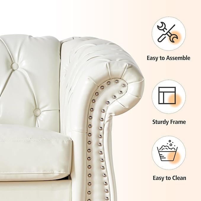 ORRD 3 Piece Living Room Set, Chesterfield Faux Leather Sofa Loveseat Couch - Image 7
