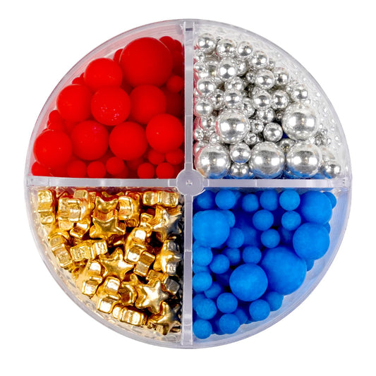 Dazzjoy 4th of July, Patriotic Sprinkles, Red Blue Silver Gold Sprinkles, Food Grade, Edible Pearls for Cake Decorating, 150g/5.29oz, Cake Decoration & Cupcake Topper