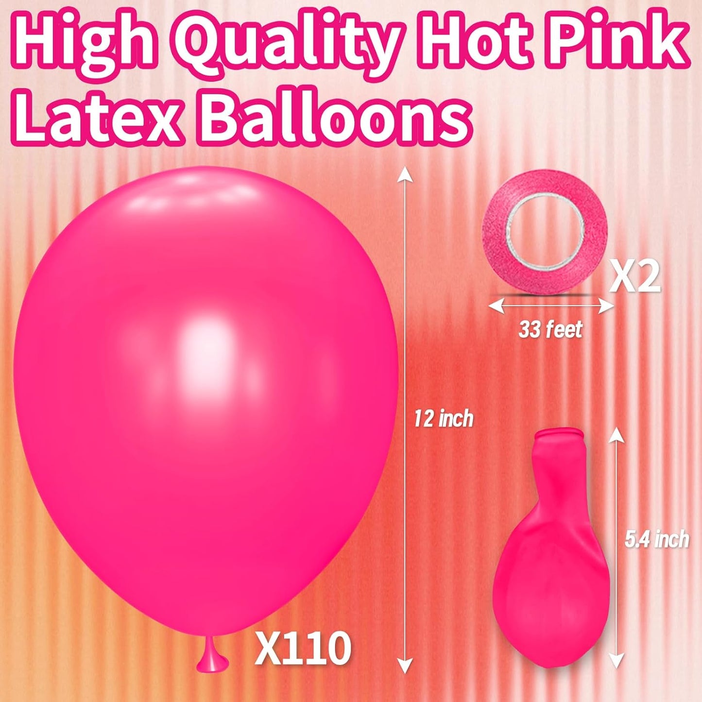 KAWKALSH Hot Pink Balloon 12 Inch, 110pcs Latex Party Balloons Helium Bright Color for Birthday Baby Shower Wedding Party Supplies Arch Garland Decoration