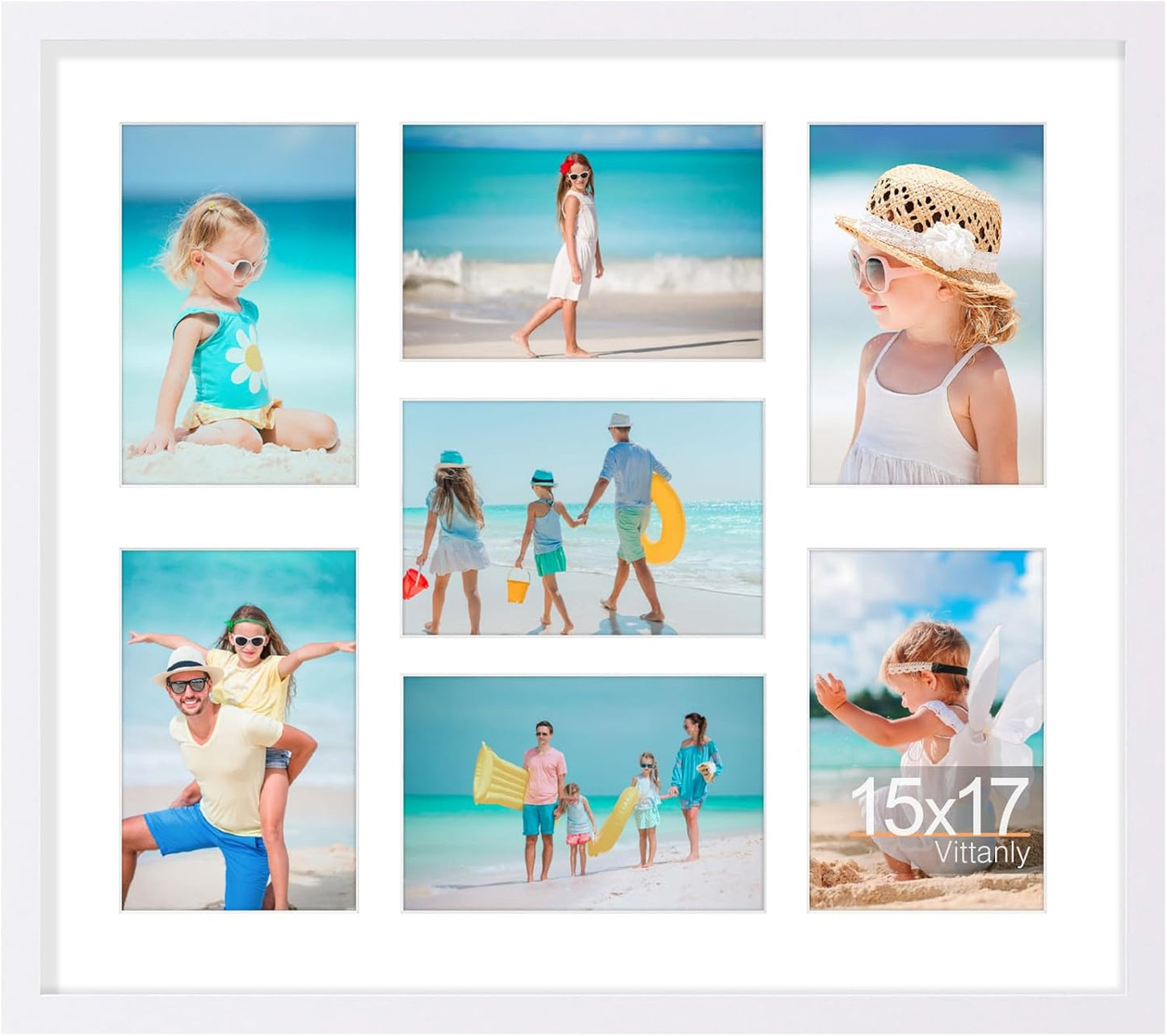 Vittanly 15x17 Collage Picture Frame, Displays 7Pcs 4x6 Pictures with Mat, Picture Frames Collage Wall Decor for Horizontal or Vertical Display, White, 1 Pack