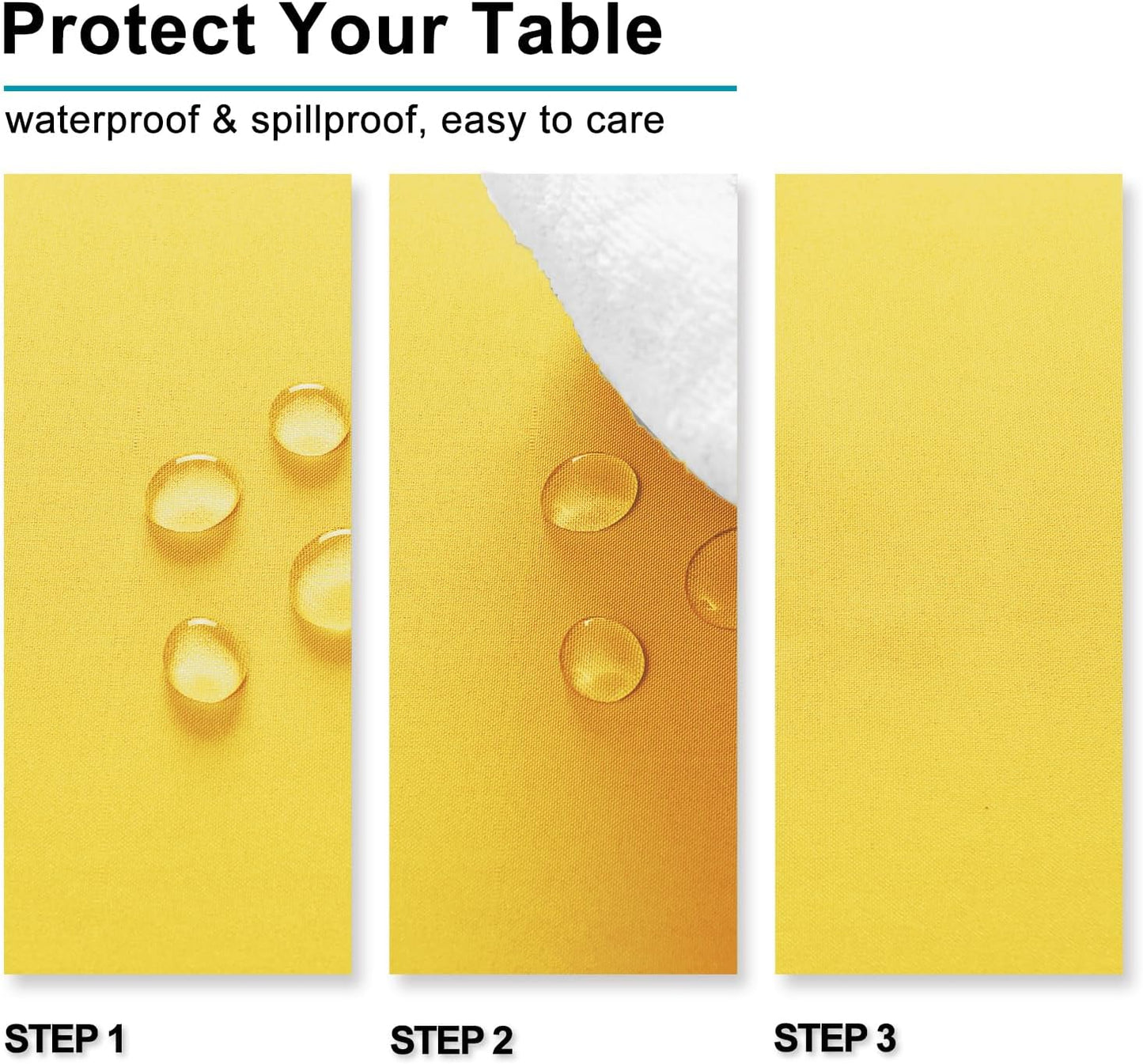 Hiasan Waterproof Tablecloth Rectangle - Washable Fabric Table Cloth for Dining Room Kitchen Birthday Party and Outdoor Use, Yellow, 54 x 80 Inch