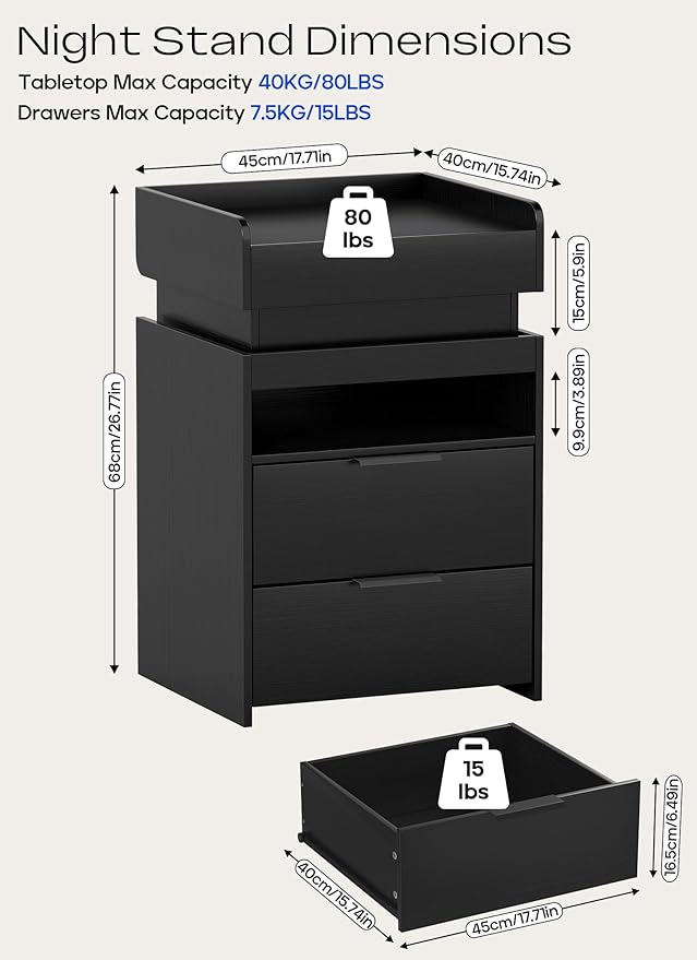 Turosur Nightstands Set of 2, LED Night Stand - Image 2