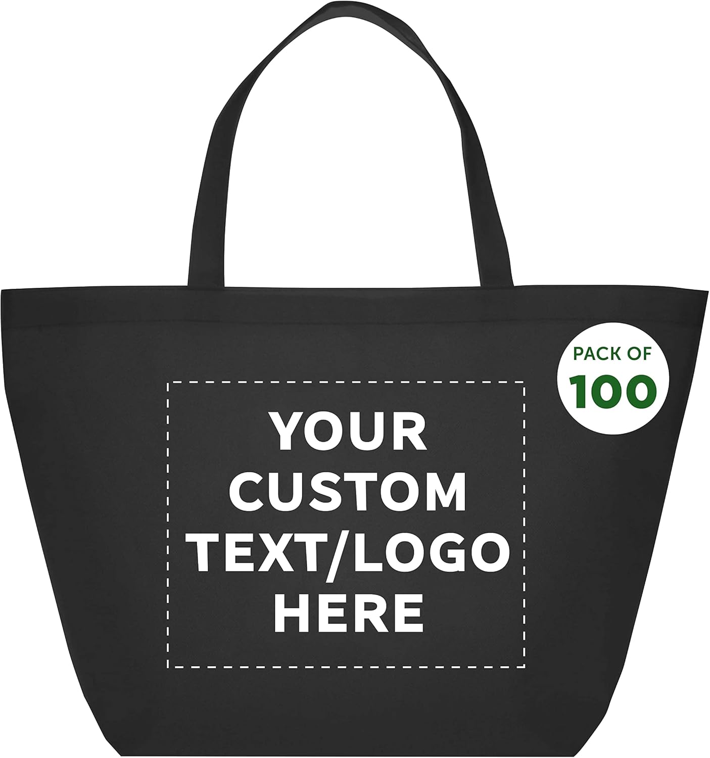 DISCOUNT PROMOS Custom Southern Style Grocery Tote Bags Set of 100 - Personalized Bulk Pack, Reusable Grocery & Shopping Bags - Great for Travel, Carry on Bag, Business Promotions - Black - 20"X13"X8"