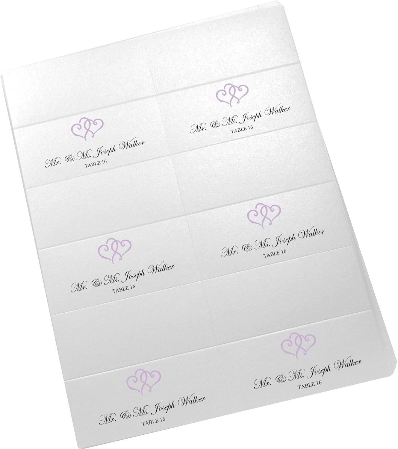 Linked Hearts Printable Place Cards, Lavender (Choose Color), Set of 60 (10 Sheets), Laser & Inkjet Printers - Wedding, Party, Dinner, and Special Events - Made in the USA