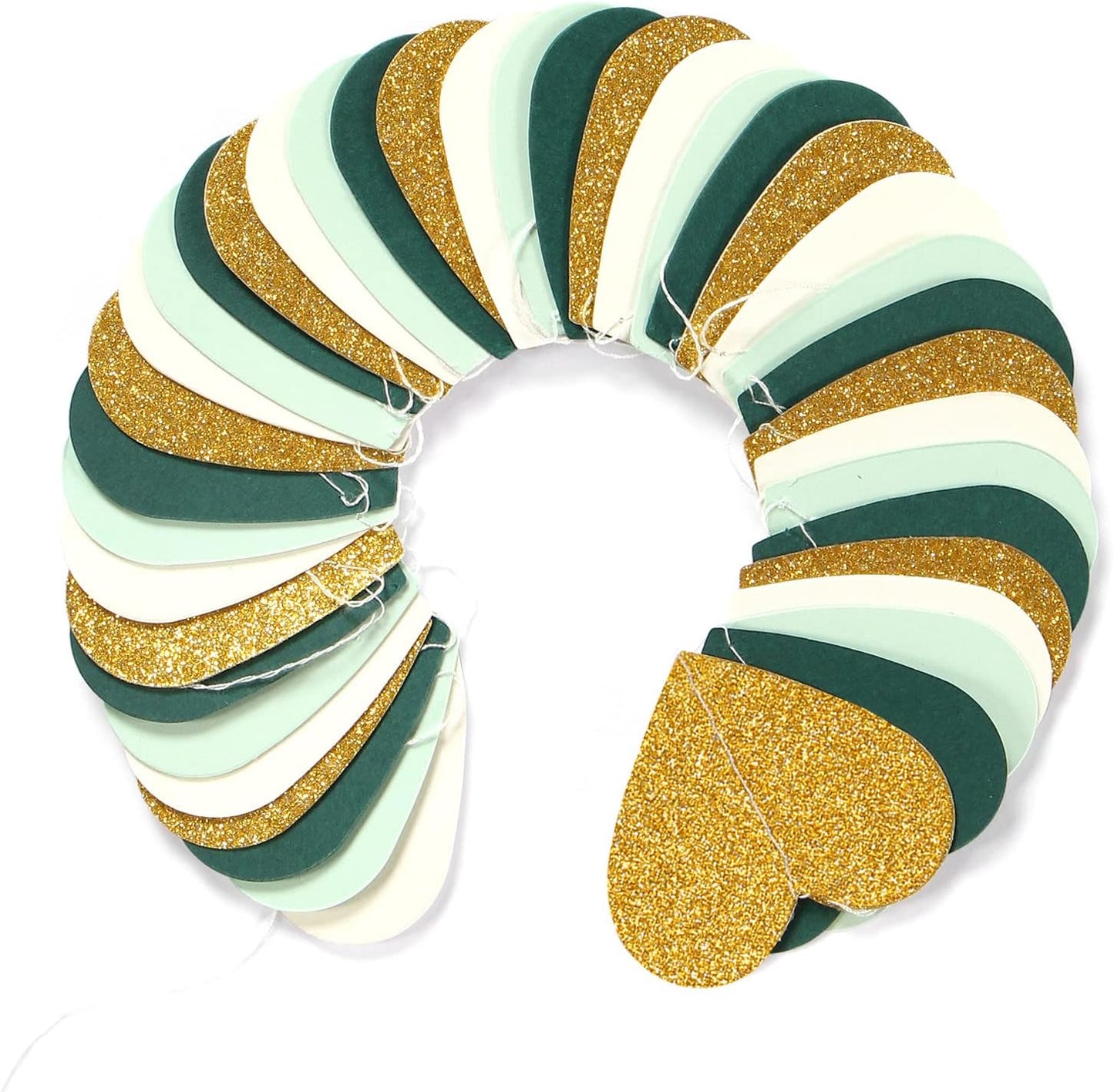 Sage-Green Mint Beige-Gold Love-Heart Garland - 52Ft Rustic Wedding Hanging Decoration Streamers Banner, Baby Safari Birthday Bachelorette Bridal Shower Engagement Valentines Party Decor Panduola