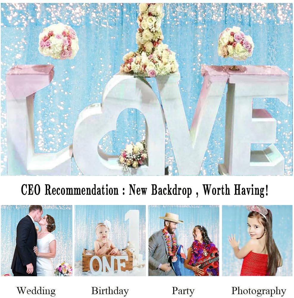 ShinyBeauty Iridescent Aqua Sequin Backdrop | 5FT x 10FT Photo Background | Aqua Blue 10FT Fabric Backdrop | Perfect for Christmas, Studio, and Happy Birthday Events | Sparkly & Durable