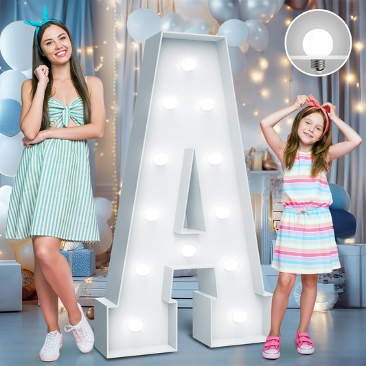 4FT Marquee Light Up Letters - Cool White Light Up Letters A with Fixed Water Bag, Party Decoration Large Marquee Light Up Letters can Be Used for Wedding Decoration, Birthday Party Decoration