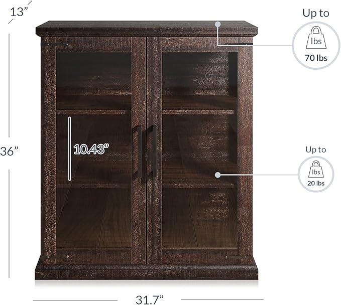 BELLEZE Storage Cabinet with Shelves and Glass Doors - Image 2