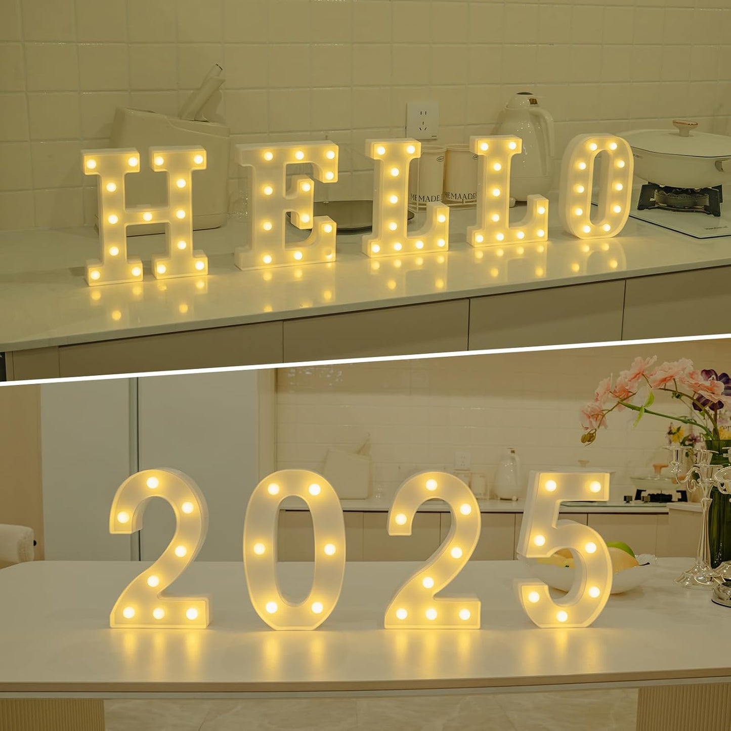 Foaky Rechargeable LED Letter Lights Sign Marquee Light Up Letters Sign for Night Light Wedding/Birthday Party Christmas Lamp Home Bar Decoration (L)