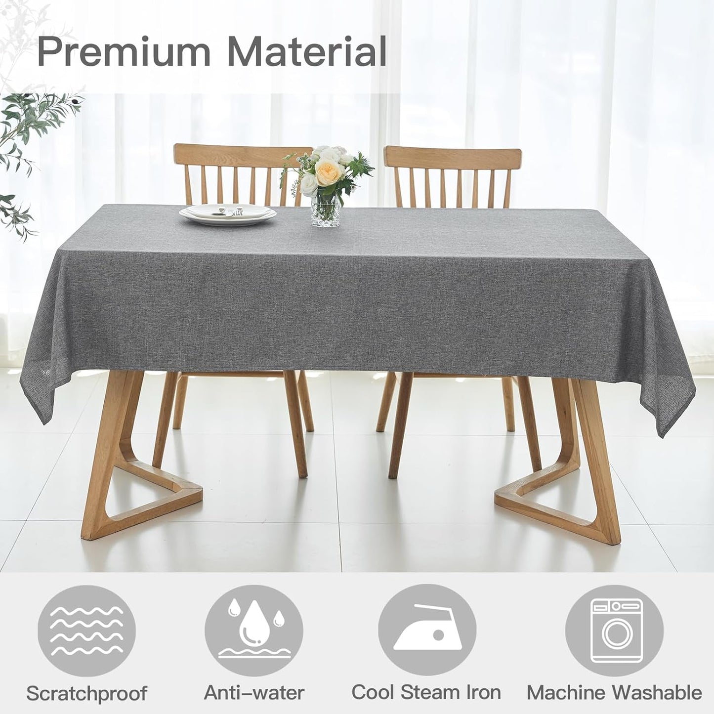 maxmill Square Linen Textured Tablecloth Waterproof Spillproof Wrinkle Free Slubby Textured Table Cloth for Dinner and Party Washable Wipeable Fabric Table Cover Decoration, 60 x 60 Inch, Dark Grey