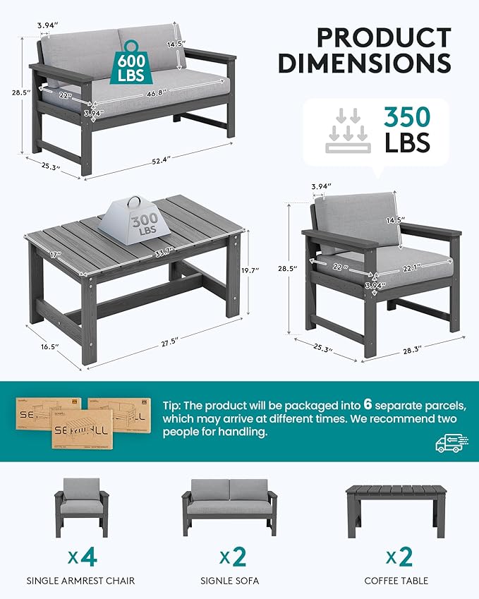 SERWALL 8 Pieces HDPE Outdoor Conversation Sofa Set - Image 5