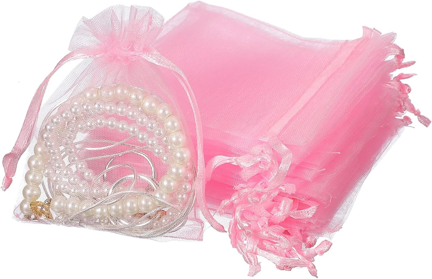 uxcell 50 Pcs Organza Gift Bags, 2.7x3.5 Inch Drawstring Pouches Jewelry Gift Bags, Small Wedding Favor Pouches for Christmas Birthday Wedding Goodie Candy Candle, Pink