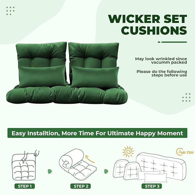 Wicker Chair Cushions of 5 Pieces, Waterproof Outdoor Loveseat Cushion - Image 5