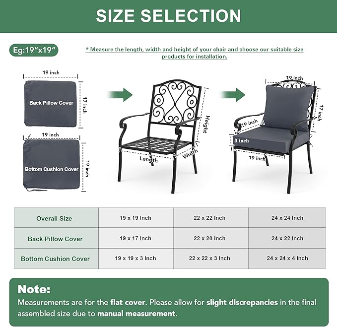 Summsun Outdoor Chair Cushion 19 x 19 Inch, Backrest and Seat Cushion Set - Image 7