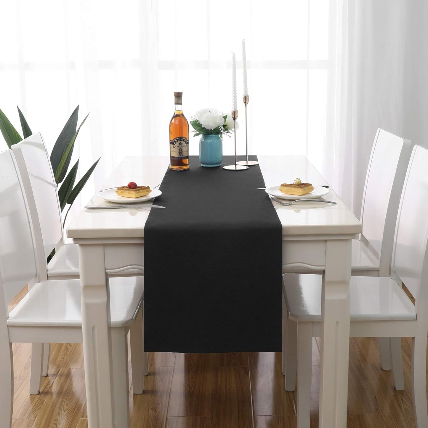 DUALIFE Jet Black Table Runner 14x72 inch Solid Color Thick Polyester Decorative Cloth Handcrafted for Wedding Party Birthday Graduations Banquet,Restaurant & Outdoors 1 Piece