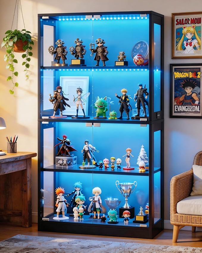 Airynee Display Cabinet with Glass Doors, 4-Tier Curio Cabinet with 7 Vibrant 3 by Airynee