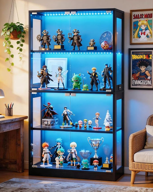 Airynee Display Cabinet with Glass Doors, 4-Tier Curio Cabinet with 7 Vibrant 3 by Airynee