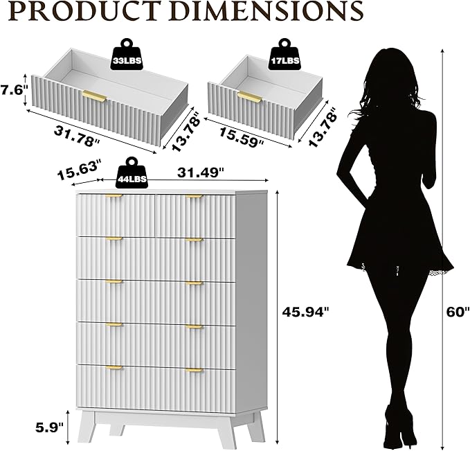 BORNOON 46" Tall Dresser for Bedroom, 6-Drawer Fluted Chest of Drawers - Image 2