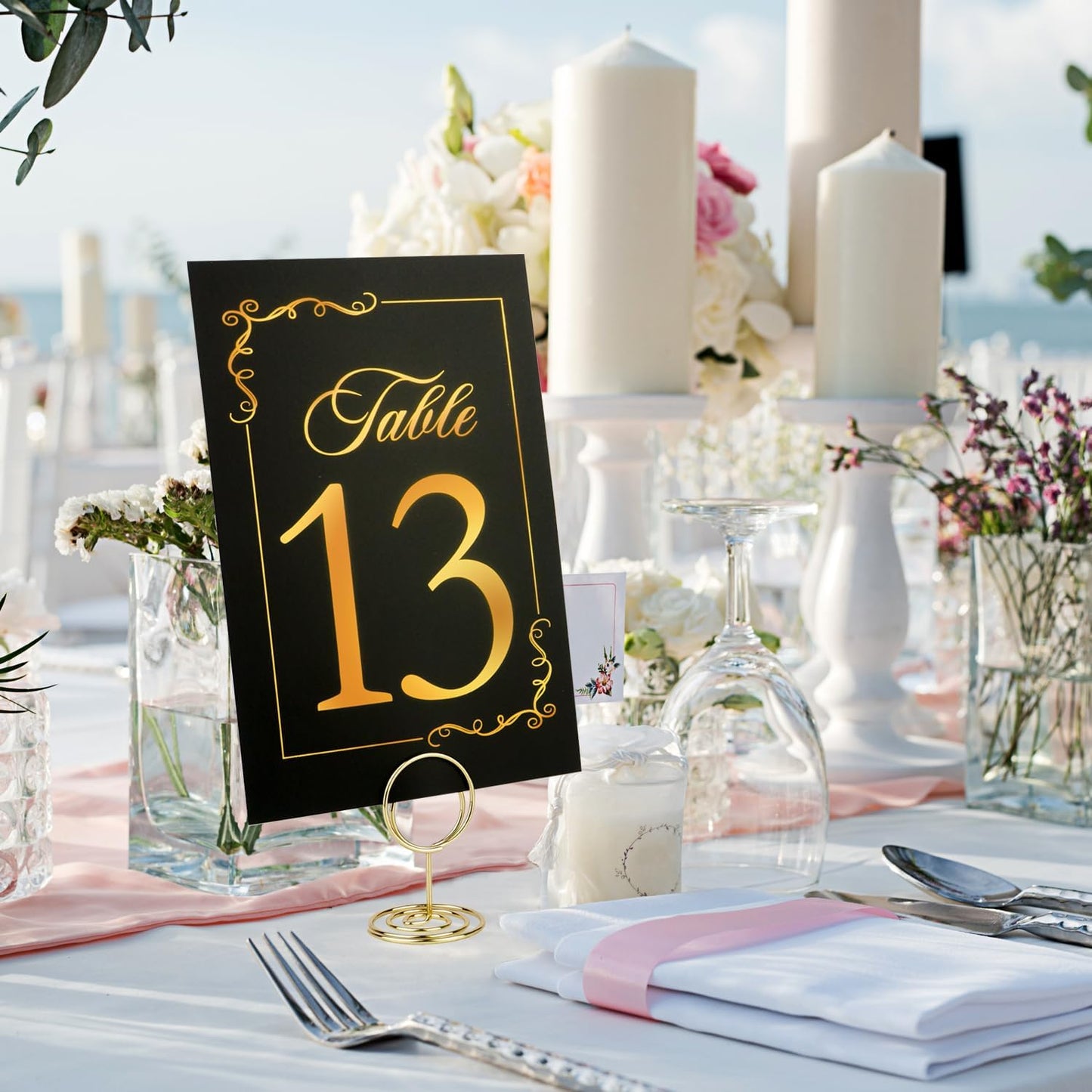 Wedding Table Numbers 1-30 with Head Table Card, Black & Gold Cards and Holders, 1 Set of 31 for Wedding Reception