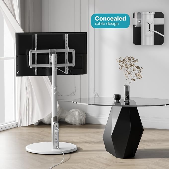 Floor Mobile TV Stand with Power Outlet, Rolling TV Cart - Image 6