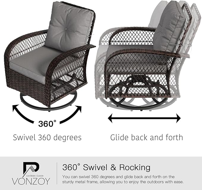 3 Pieces Patio Furniture Set, Outdoor Swivel Glider Rocker, Wicker Patio Bistro - Image 3