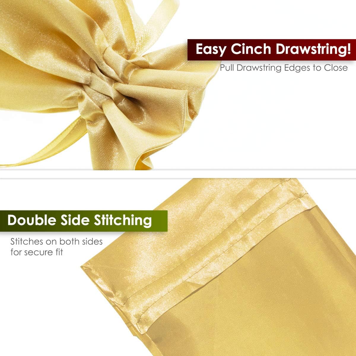 5" x 8" Gold Satin Gift Bags, Jewelry Bags, Wedding Favor Drawstring Baby Shower Christmas 50 per Pack