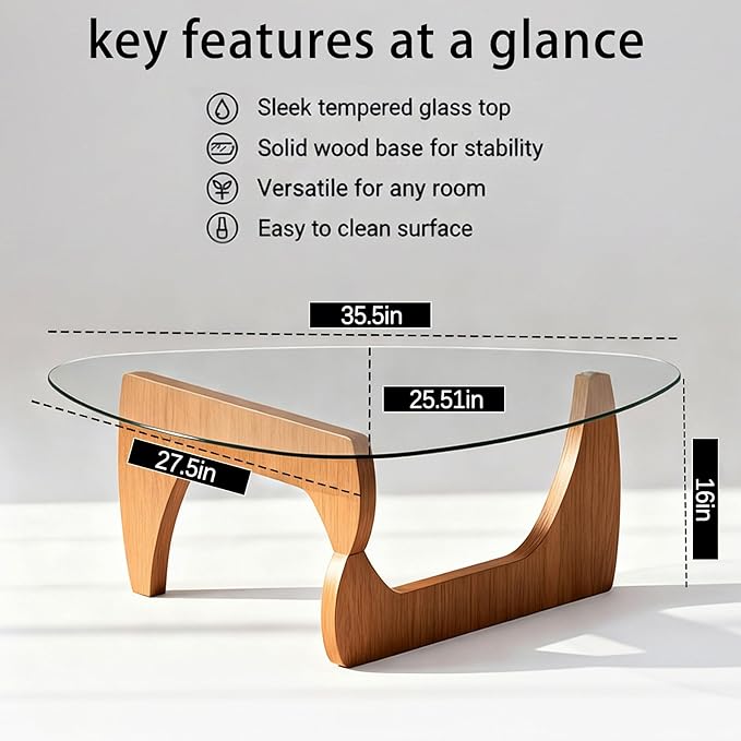 Living Room Coffee Table, 35.8" Mid Century Modern Triangle Coffee Table - Image 2