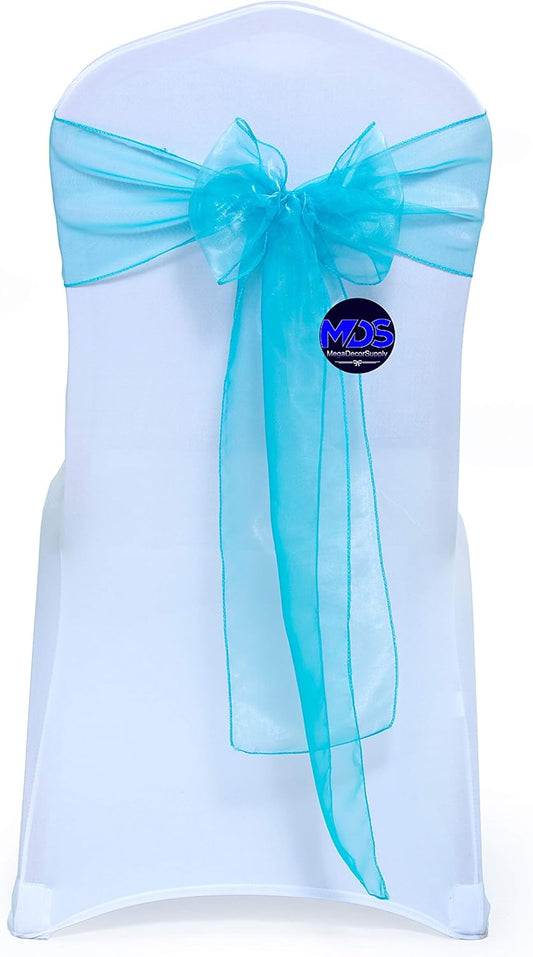 MDS Pack of 10 PCS Organza Chair Sashes Wider Dining Chair Bows Ribbon Tie Back for Wedding Party Birthday Bridal Shower Reception Event Banquet Home Chair Cover Decoration - Light Teal