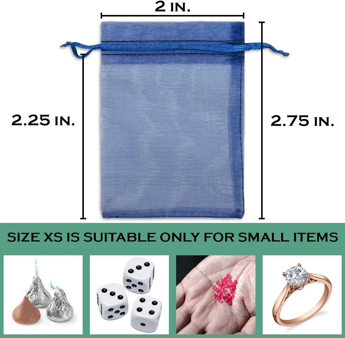 TheDisplayGuys 48-Pack 2" x 2-3/4" Navy Blue Sheer Organza Gift Bags with Drawstring, Jewelry Candy Treat Wedding Party Favors Mesh Pouch