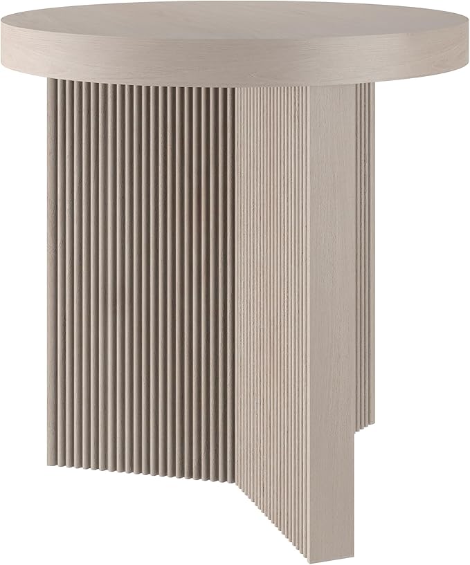 Henn&Hart 22" Fluted Scandinavian Round End Table, Ribbed Side Table, Nightstand by HennHart