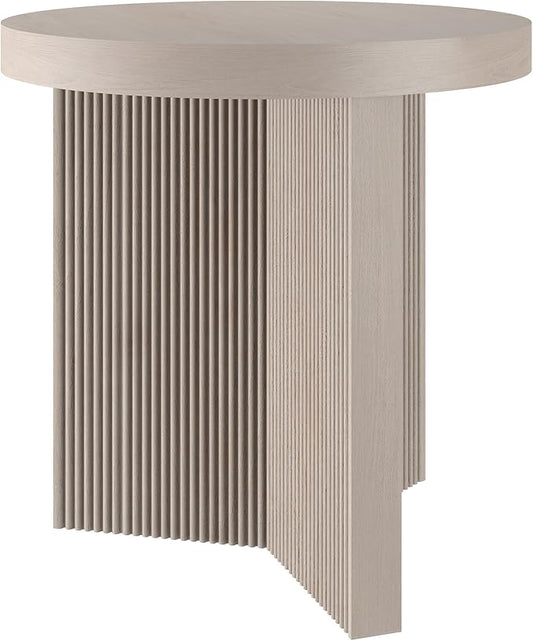 Henn&Hart 22" Fluted Scandinavian Round End Table, Ribbed Side Table, Nightstand by HennHart