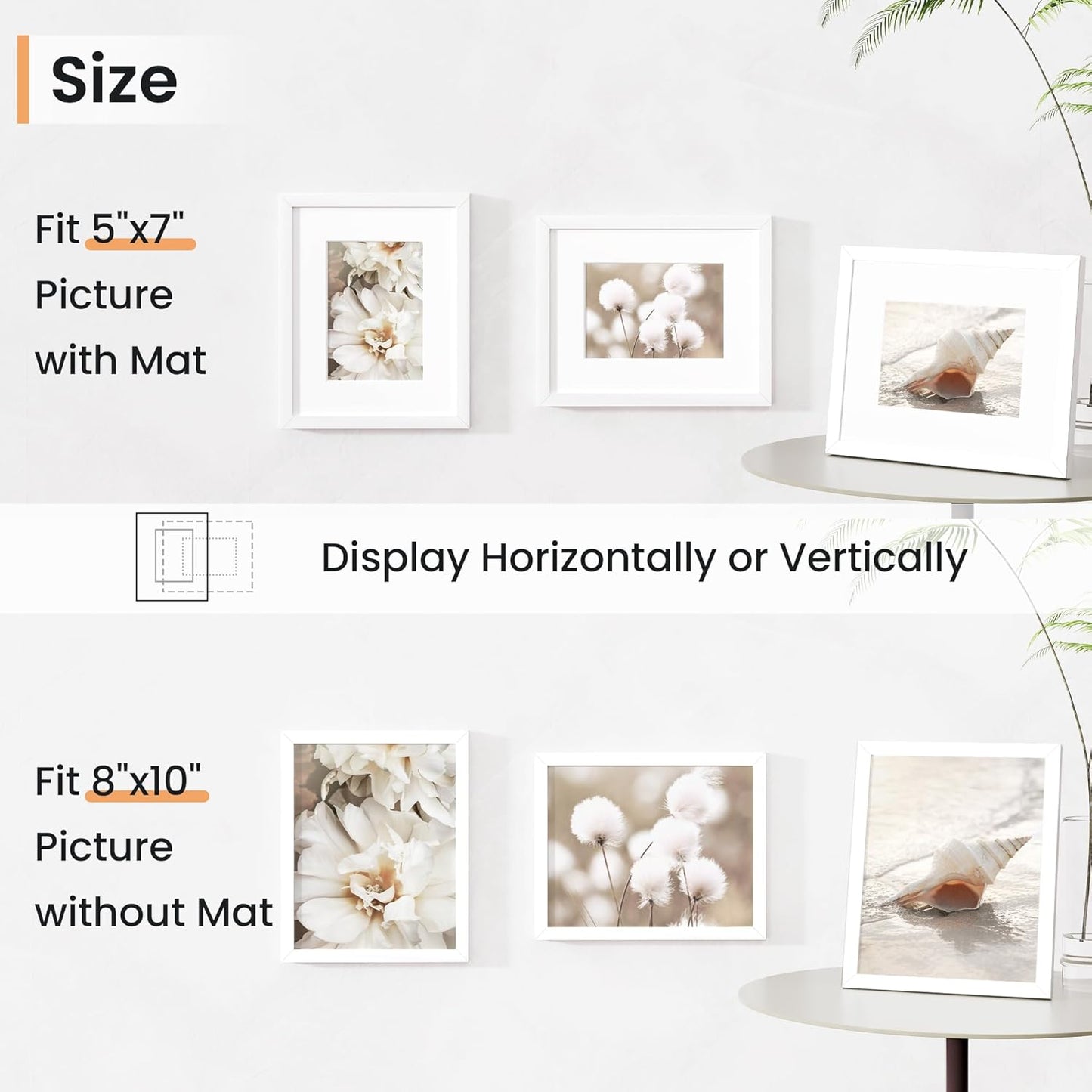 8x10 inch Picture Frame, 8x10 Photo Frames with 5x7 Removable Mat - High Definition Plexiglass - Vertical and Horizontal Display - Wall Hanging Frame - White, 12 Pack