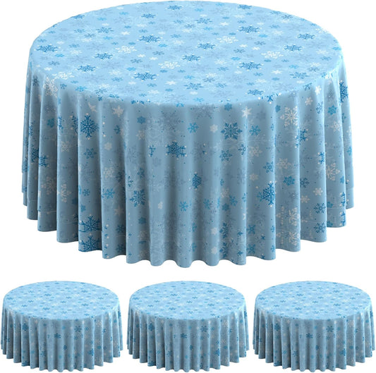 3Pcs Christmas Snowflake Plastic Party Tablecloth Decorations,Disposable Light Blue Snowflake Xmas Round Table Cover Backdrop for Winter Onederland Christmas Holiday Party Supplies,84 inch(Light Blue)