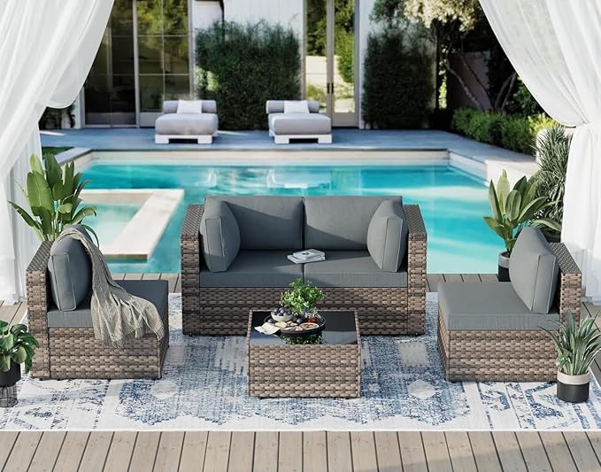 JAMFLY 5-Piece Patio Furniture Set, All-Weather Wicker Outdoor Sectional Sofa - Image 3