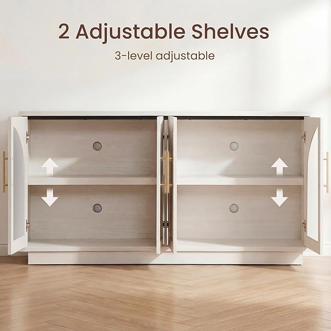 Fatmok 59" Buffet Cabinet with Glass Doors, Modern Arched Sideboard with Large - Image 5