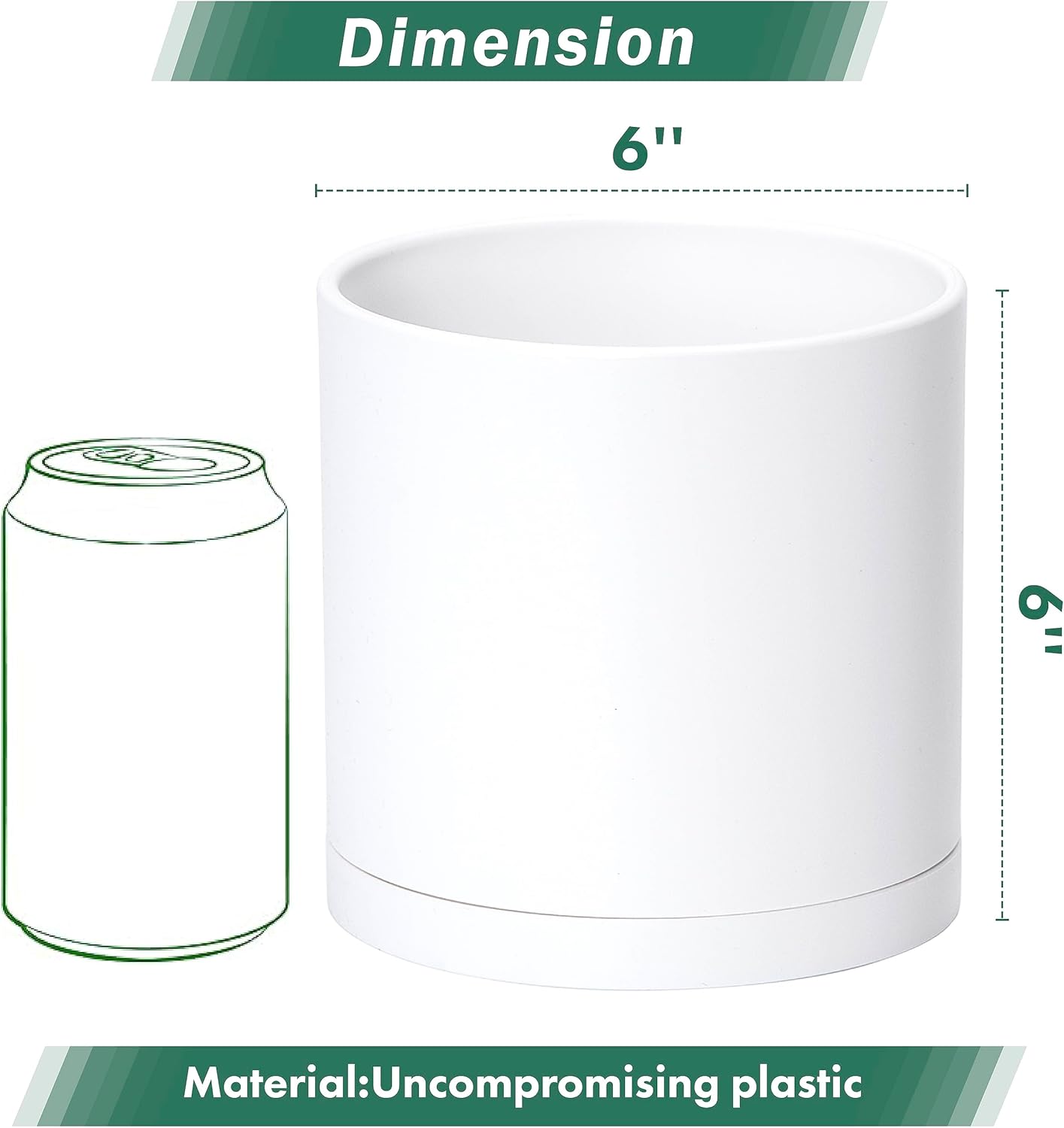 D'vine Dev 2 Pack 6 Inch Modern Plastic Plant Pots, Small Garden Planters for Plant with Drainage Holes and Saucers, White Color, 74-Z-J-1