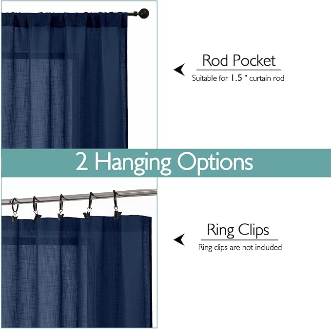 Chyhomenyc Extra Long Navy Blue Semi Sheer Curtains 120 Inches Long 2 Panels Set - Image 4