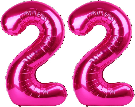 40 Inch Big Hot Pink Number 22 Balloon Birthday Decoration, Number 22 Helium Balloon 22 22nd Celebration, Boy Girl Baby Anniversary Party Graduations Supplies Decorations