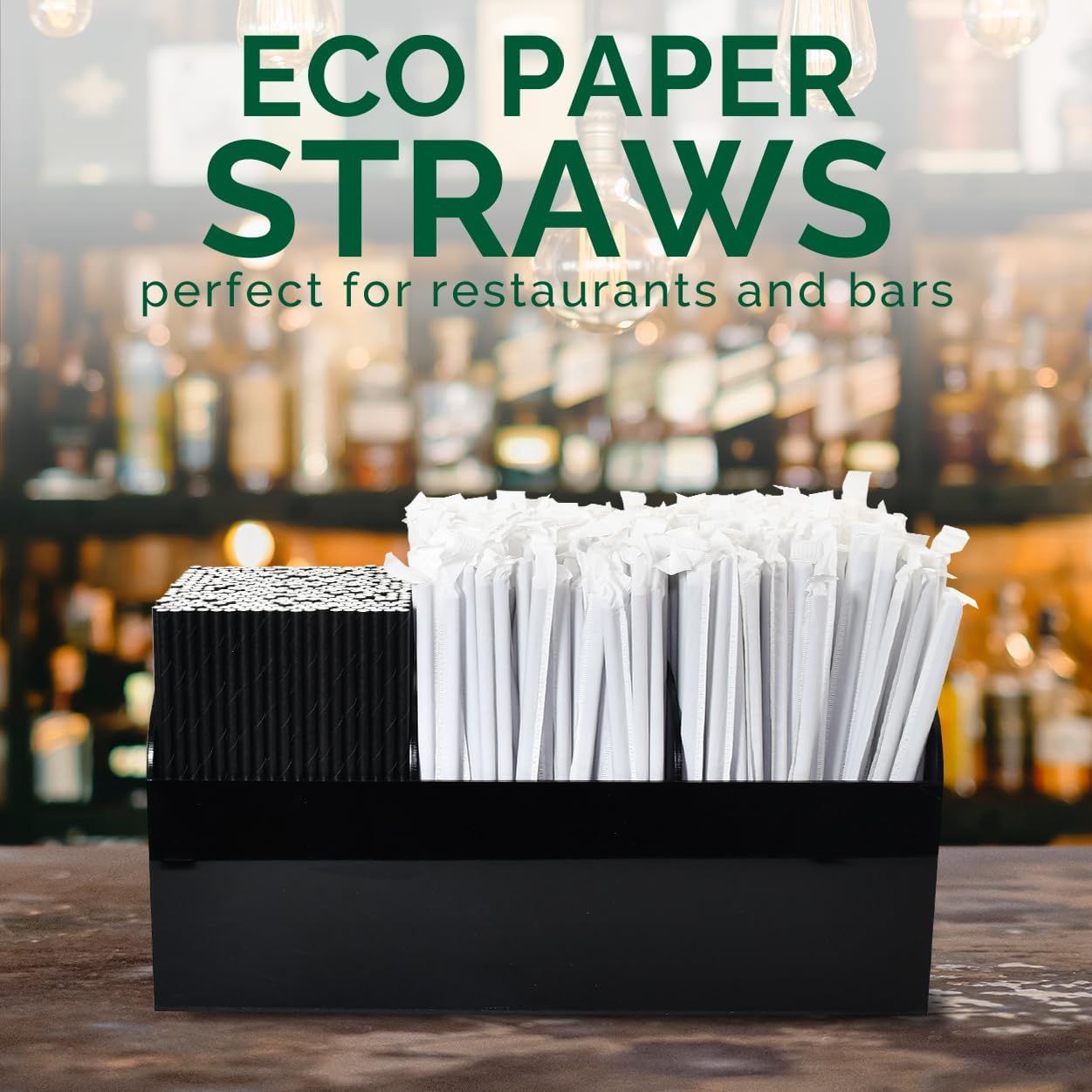 Black Paper Drinking Straws Bulk Individually Wrapped - 1000 Counts, 7.75" x0.24" - For Cocktail, Coffee, Bars and Restaurants