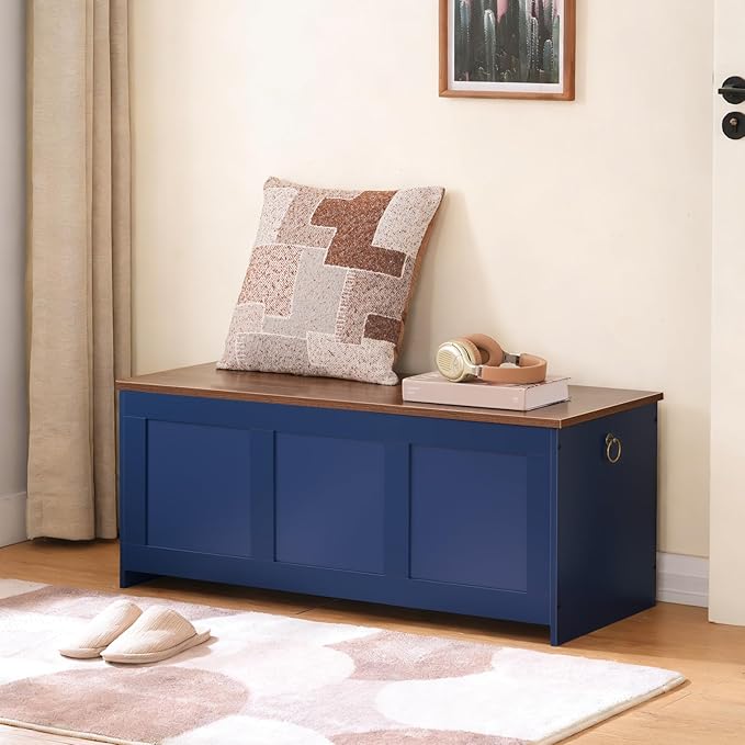 HOOBRO Storage Bench, 39.3" Retro Wooden Storage Chest, Wooden Storage Trunk - Image 5