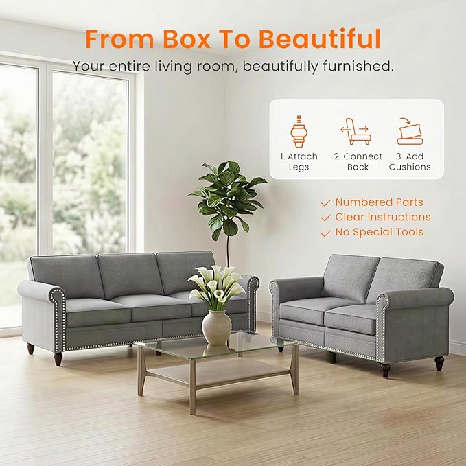 Living Room Sofa Sets 2 Piece, Modern 3 Seater Sofa and Loveseat Couch Sets - Image 6