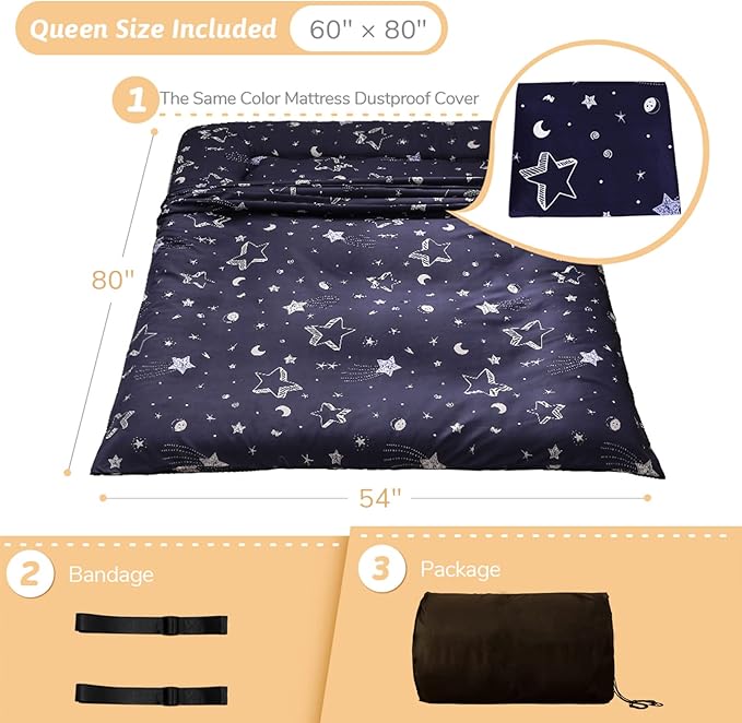 MAXYOYO Navy Star Futon Mattress Japanese Floor Mattress Tatami Floor Mat - Image 2