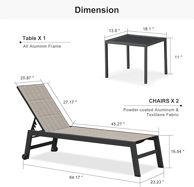 PURPLE LEAF Outdoor Chaise Lounge Set of 4 Aluminum Patio Lounge Chair - Image 2