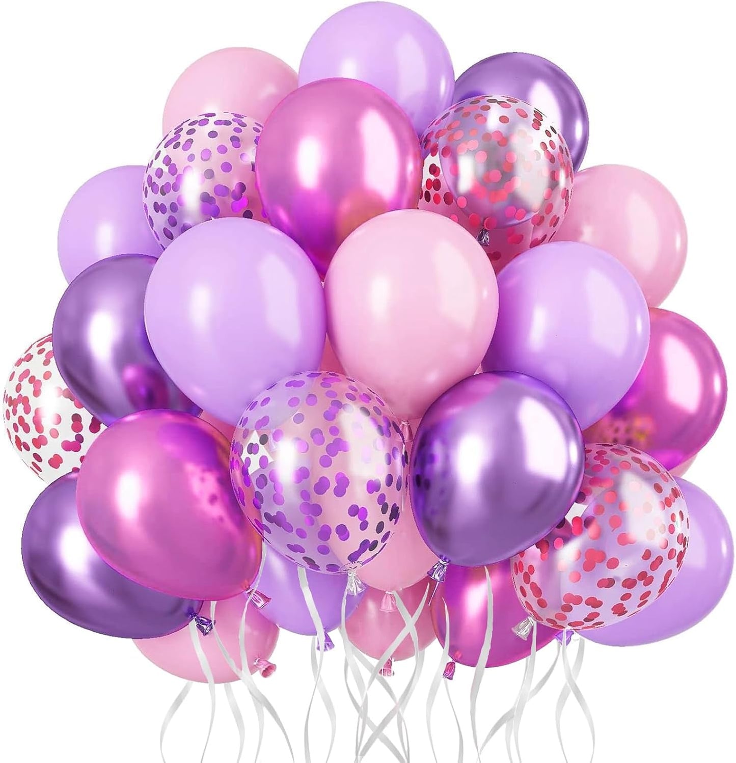 Pink and Purple Balloons,50Pcs 12 Inch Purple Pink Metallic Confetti Balloons with Ribbon for Girls Women Birthday Brida Shower Wedding Party Decorations