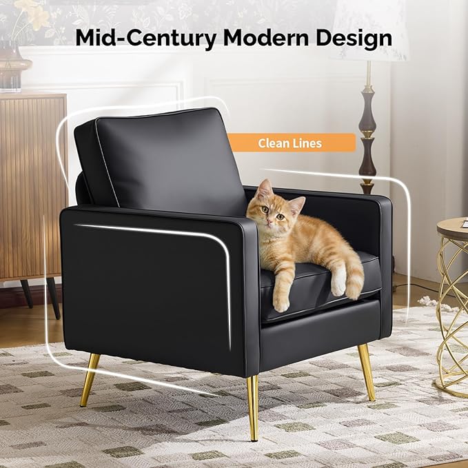 VINGLI Modern PU Leather Accent Chair, Single Sofa Chair - Image 4