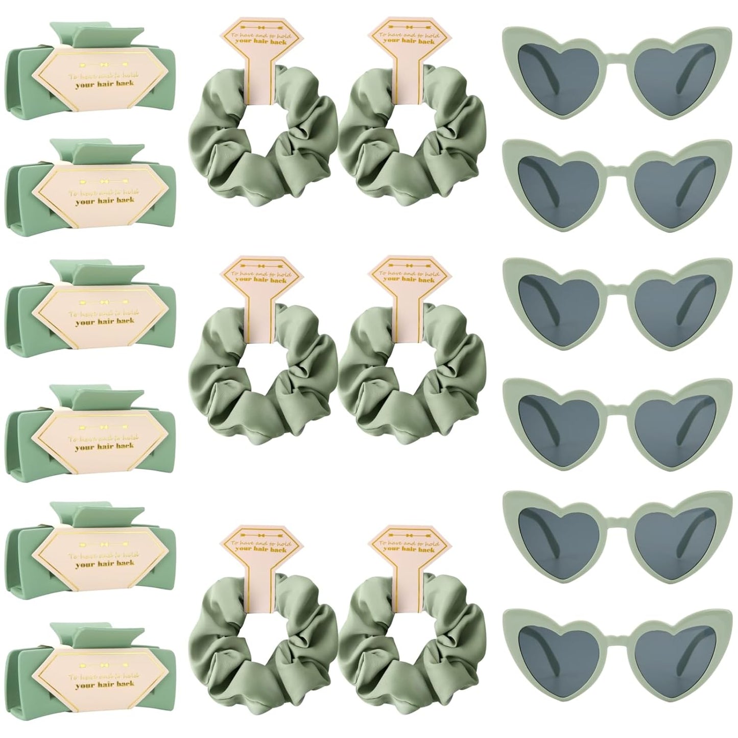 18pcs Bridesmaid Scrunchies Proposal Gifts Bachelorette Hair Claws Clips Girls heart sunglasses for Wedding Party Favors(Green )