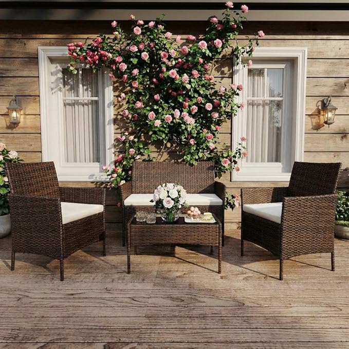 4PCS Outdoor Patio Bistro Set, PE Rattan Wicker Armchairs - Image 7