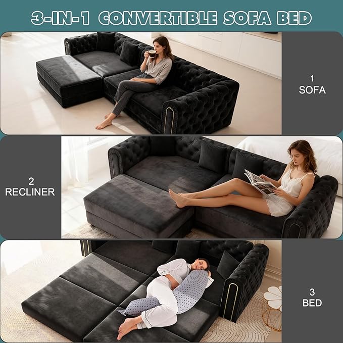 90.6'' Velvet Folding Floor Sofa Bed - Image 4