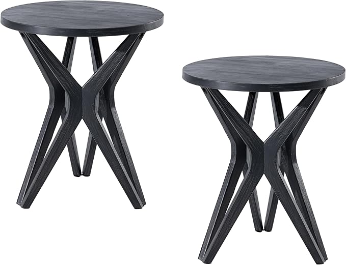 Pedestal Farmhouse End Table Set of 2, Distressed Top by LONYKE