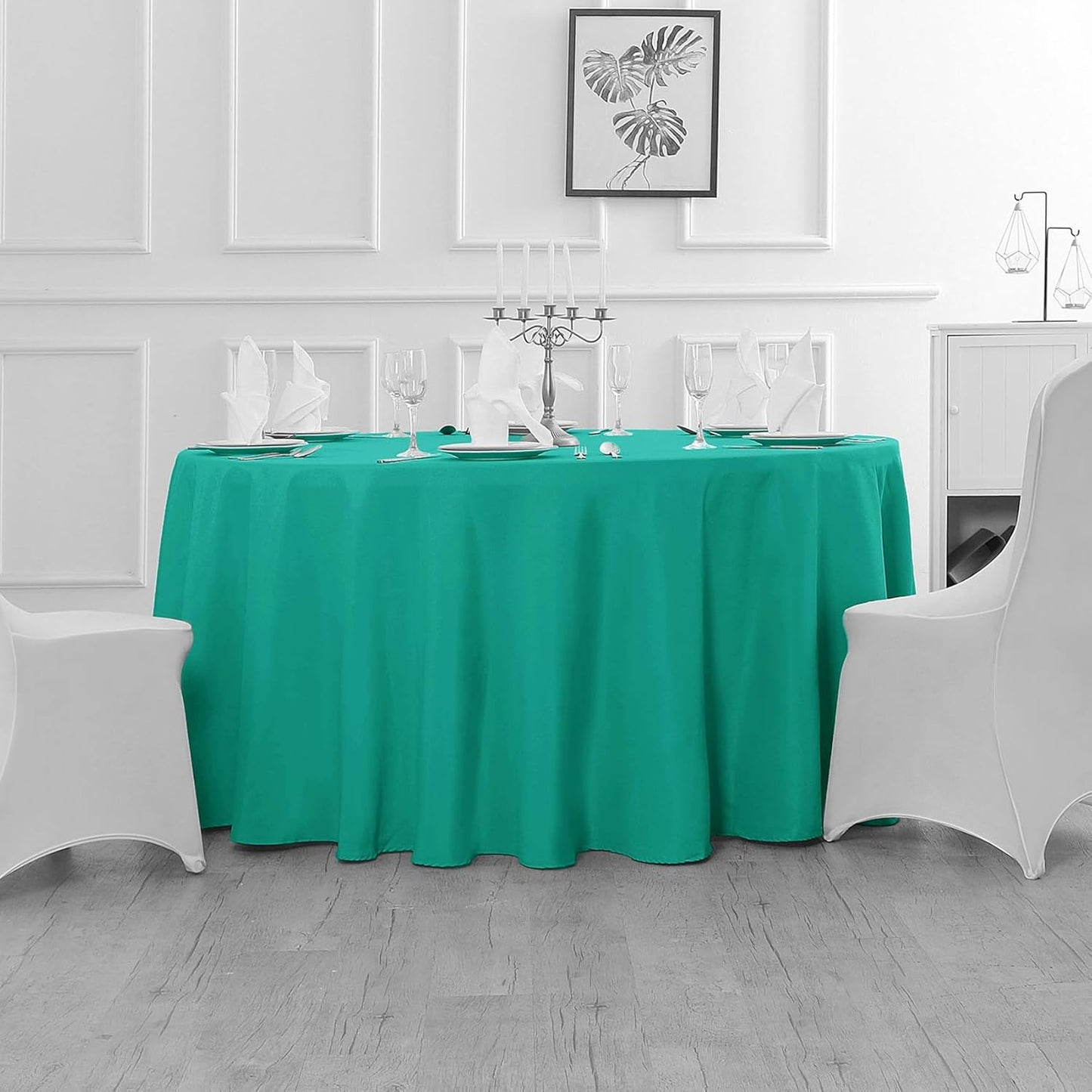 Fokitut 2 Pack Waterproof Round Tablecloth, 70 Inch, Stain Resistant and Wrinkle Polyester Table Cloth, Fabric Table Cover for Kitchen Dining, Wedding, Party, Holiday Dinner-Turquoise